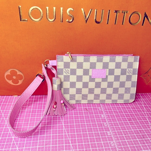 💗 Damier Azure Pink Pochette Leather Wristlet Pouch bag - Picture 8 of 15